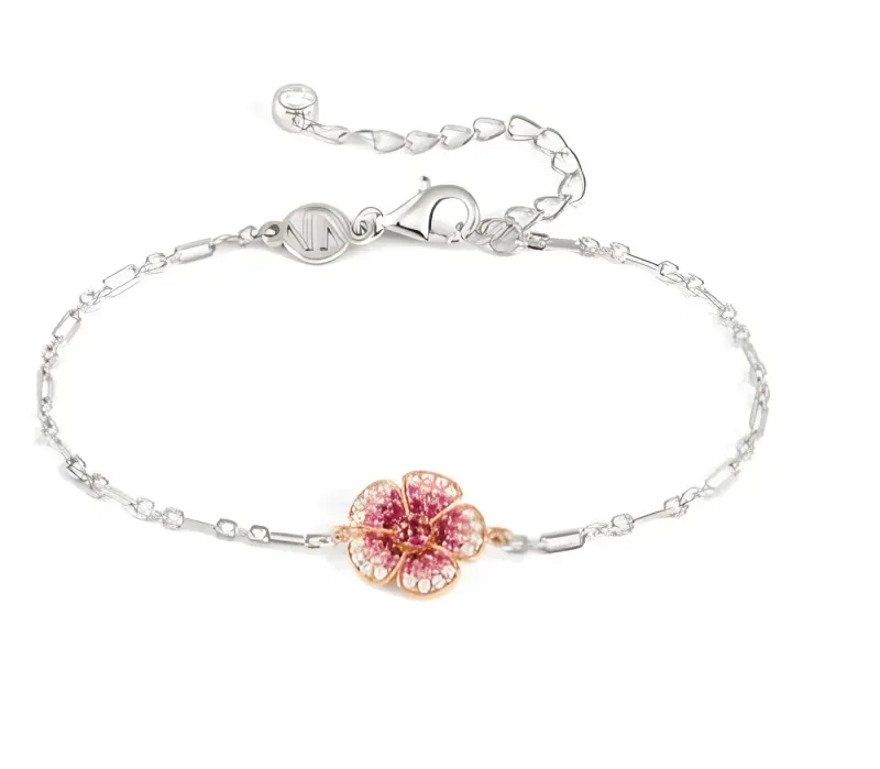 Pulsera Flor de plata 925 · baño rosado y circonitas